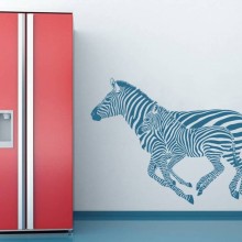 Běžící zebra s mládětem - samolepka